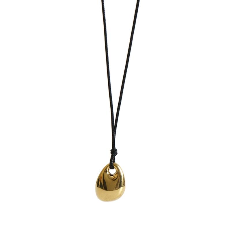 Stilvolle schwarze PU-Lederkordel-Halskette, schicker Bohnenanhänger, Schlüsselbeinkette, verstellbarer geometrischer Anhänger, Halskette, Accessoire