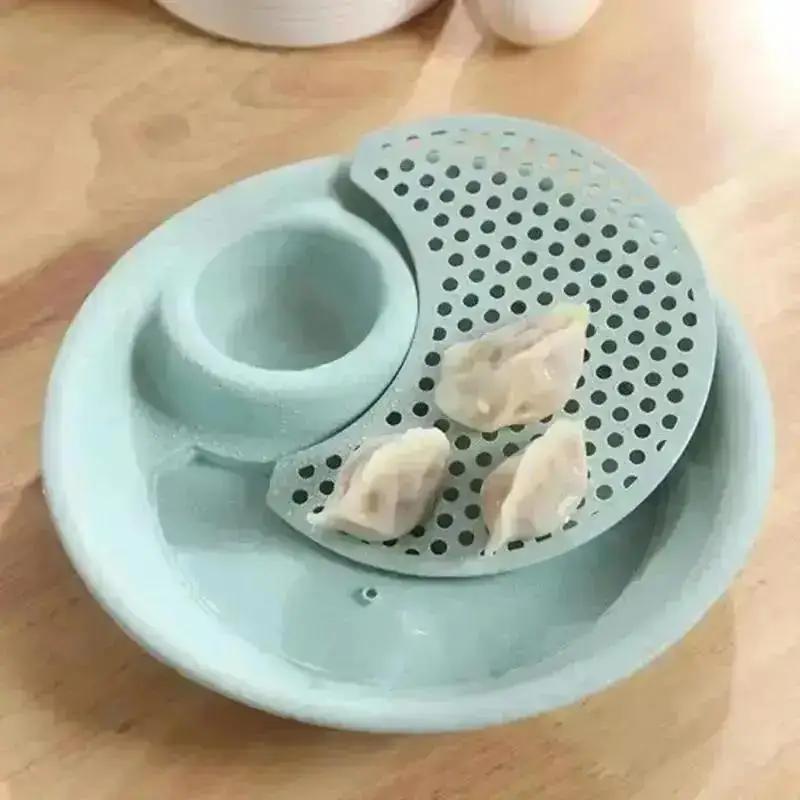 Thickened Double-layer Dumpling Plate Home Circular Grid Spaghetti Drain Plate Kitchen Plastic Fruit And Vegetable Drain Plate