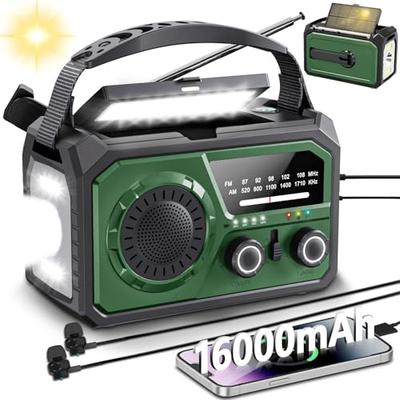 METI Certified 16000mAh Large Capacity Emergency Radio, Solar-Powered, Hand-Crank AM/FM Radio, Type-C Charging, Smartphone Charging, Bluetooth 5.3, Sp