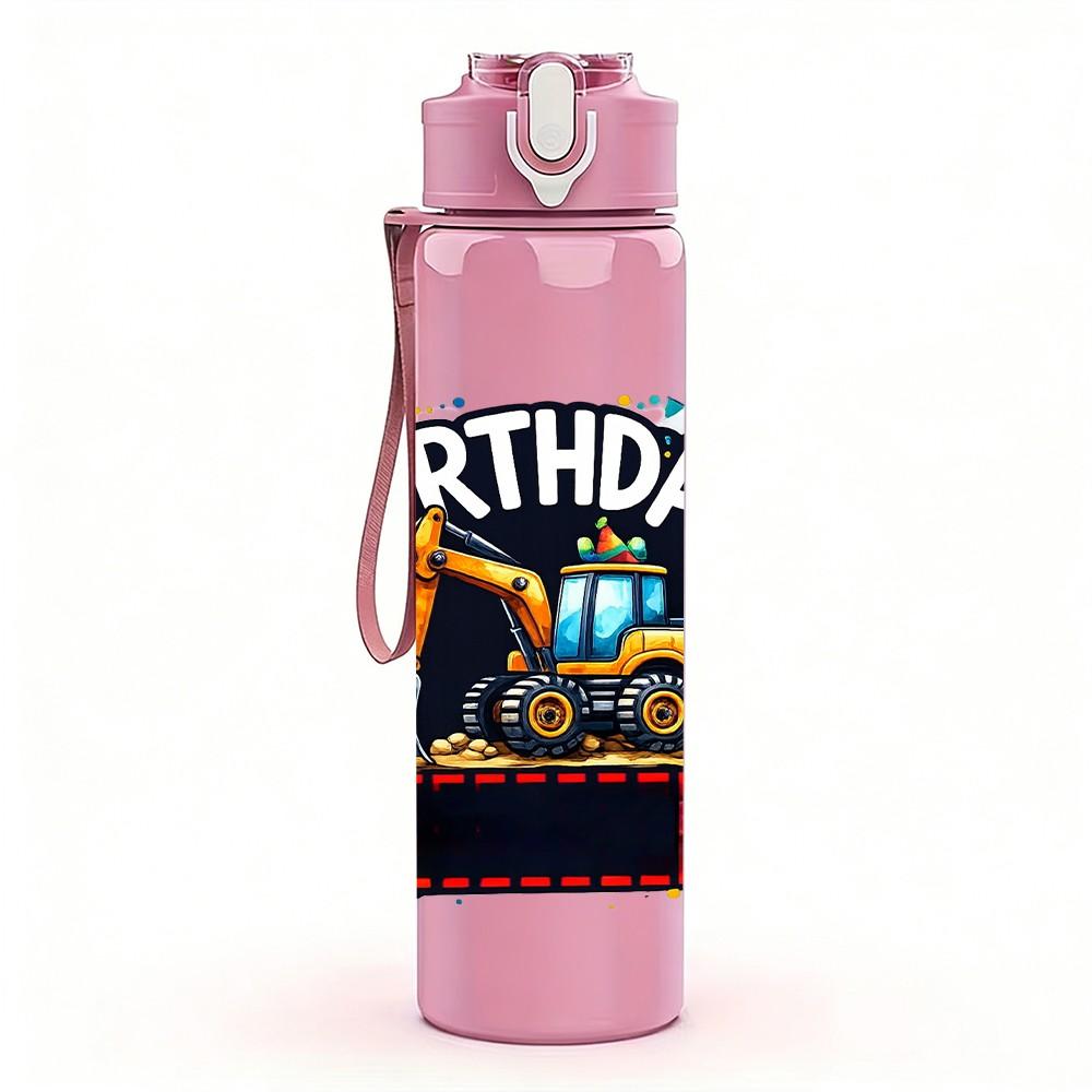 1PC Monster Truck Birthday Boy Print 750ml Color Plastic Sports Water Bottle Leakproof Flip Straw Lid Suitable for Sports Office Home Use