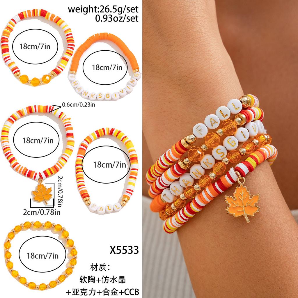 Thanksgiving Creative Turkey Pendant Colored Bracelet, Personalized Letter Pumpkin Bracelet, Charm Set