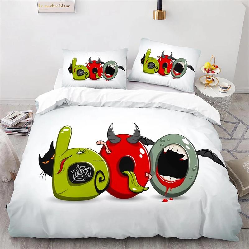 Halloween Boo Duvet Cover Cartoon Eyes for Kids Teens Adults Gift Little Monster Ghost Polyester Quilt Cover Bedroom Decoration