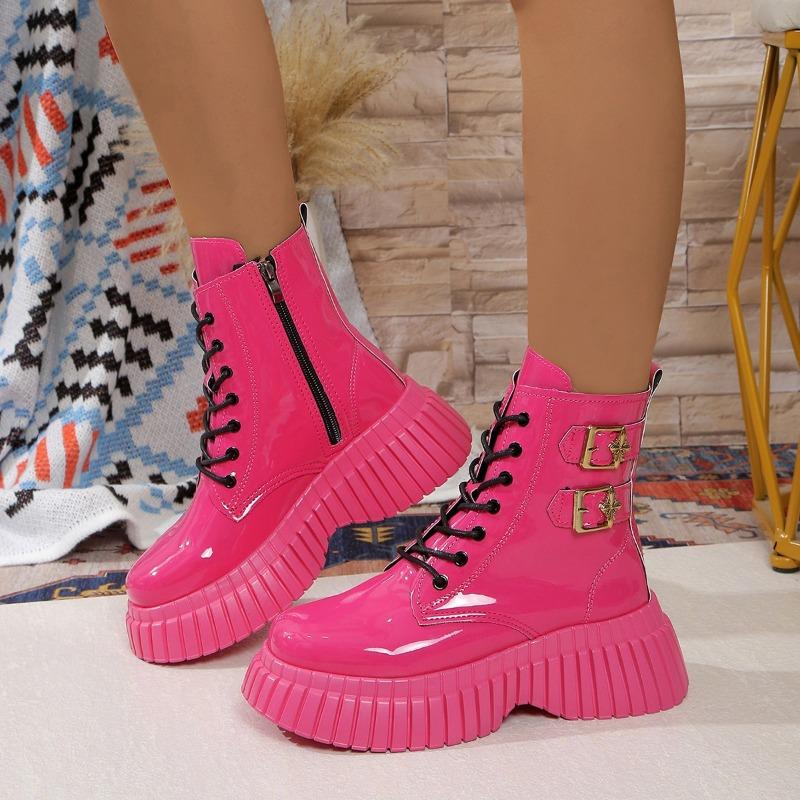 Dámské boty Šněrování do půli lýtek Dámské boty Klasika Moderní boty Ženy Spona Kulatá špička Zip Střed Podpatek Nazouvací boty Dámské