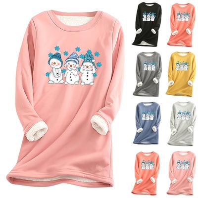 Women's Round Neck Print Thickened Plush Cashmere Warm Long Top