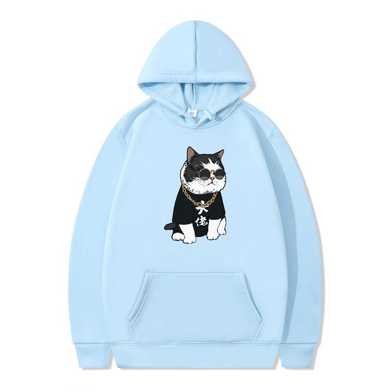 New Animation Boss Cat Print Autumn and Winter Men and Women Sweater Hoodie