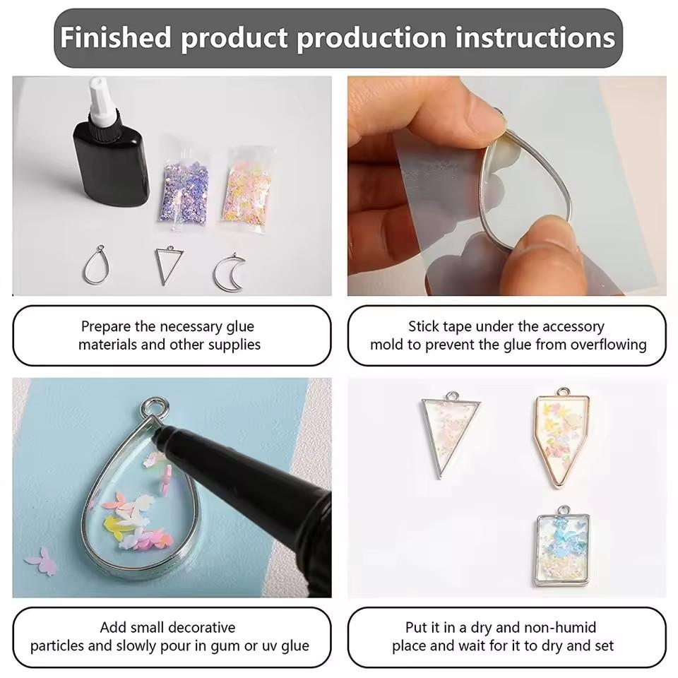 60Pcs/Lot Open Bezels For UV Epoxy Resin  Kit Hollow Frame Pendants Resin Craft Bezels Alloy Jewelry Molds For Resin Casting