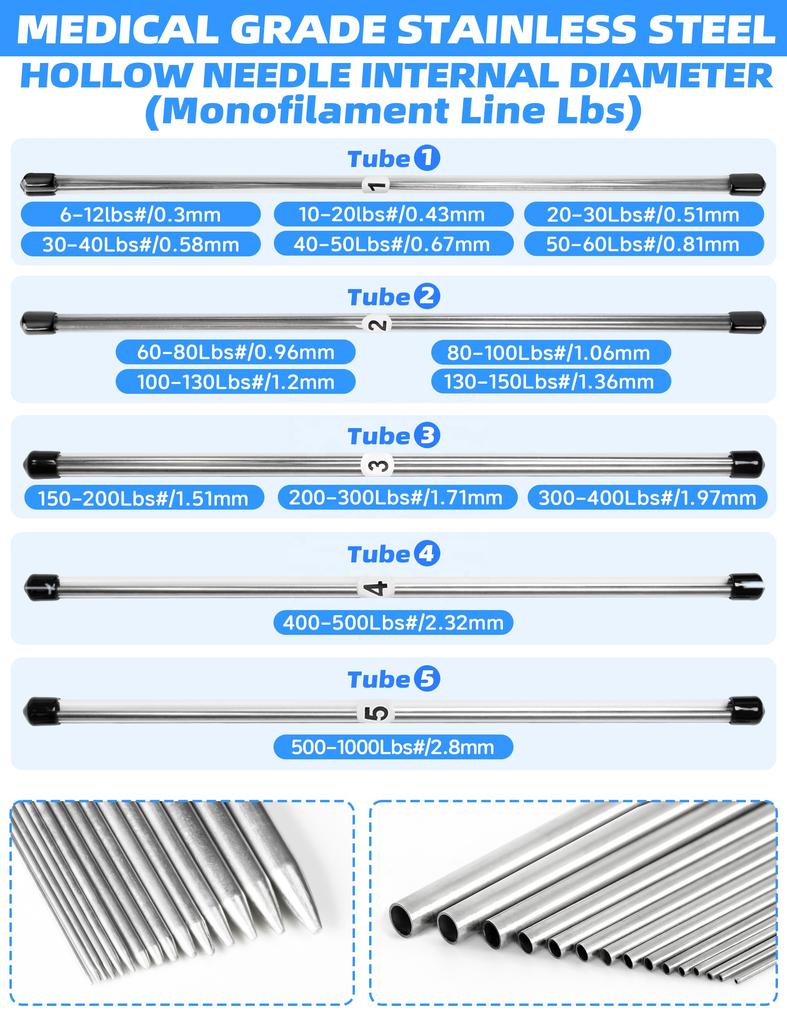 Extra Long Hollow Spectra Threading Looping Splicing Needles Kit 23pcs Stainless Steel Fishing Needle Set Rigging Needles