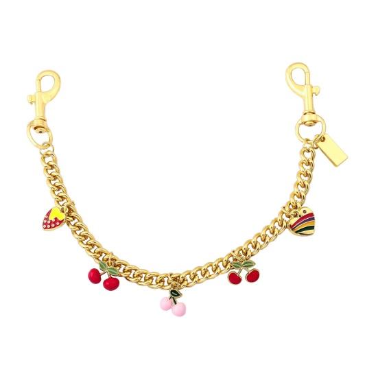 Kirsch-Taschenanhänger Rosa Kirsch-Herz-Anhänger Erdbeer-Anhänger Kette Funkelnder Geldbörsen-Anhänger für Damen Handtasche Tragetasche Zubehör