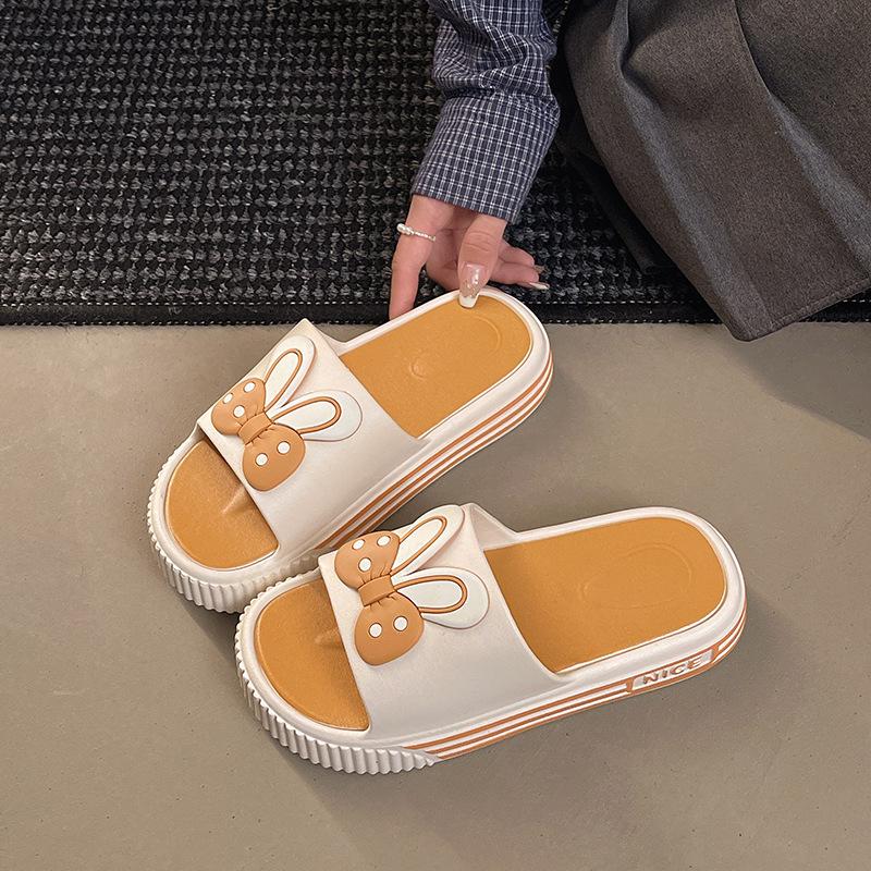 Women's Summer Outdoor Flat Bottom Sweet Rabbit Ears Platform Slippers - Non-Slip Cartoon Design