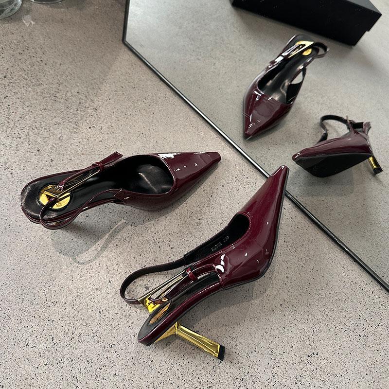 Mode Mode Metallabsätze Damen Pumps Schuhe Spitze Zehenpartie Damen Slingbacks Schnallenriemen Schuhe Partykleid Damen High Heels Schuhe