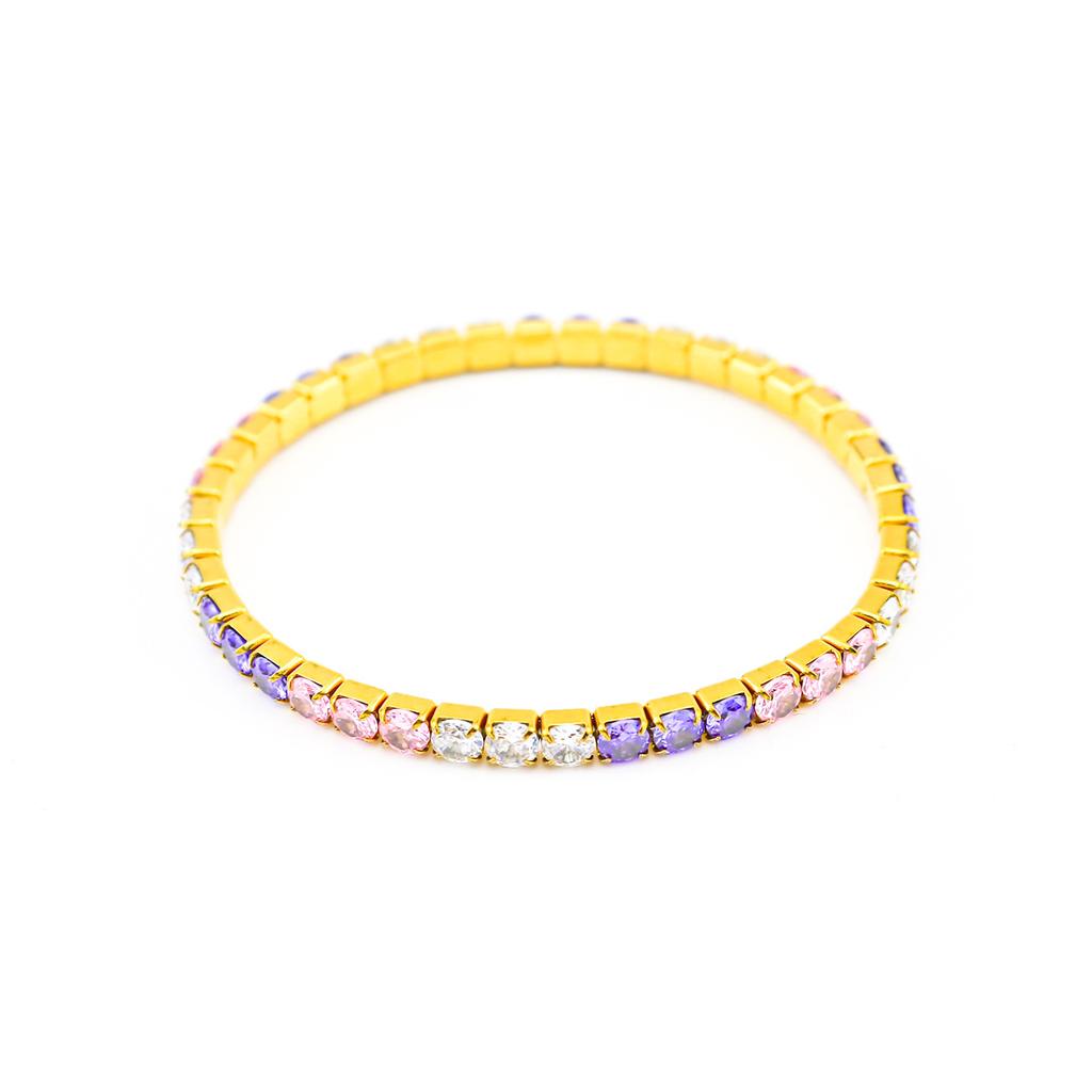 Stainless Steel Personalized Niche Style Diy Bracelet Inlaid With Multi-Color Zircon Titanium Steel Gold-Plated Elastic Rope Bracelet