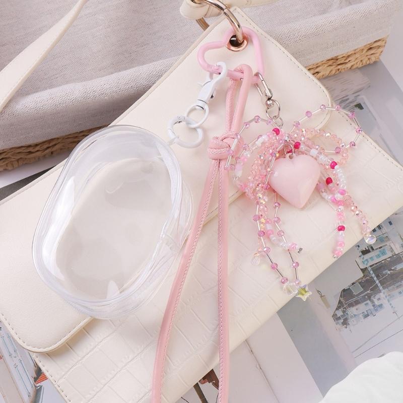 Perlen-Schleifen Schlüsselanhänger Transparente Aufbewahrungstasche Romantik Design Tasche Anhänger Schlüsselring Für Tasche Handy Geldbörse Zubehör