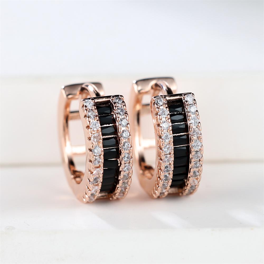 Multicolor Crystal Square Stone Female Classic Small Round Hoop Earrings For Women Rose Gold Color Wedding Party