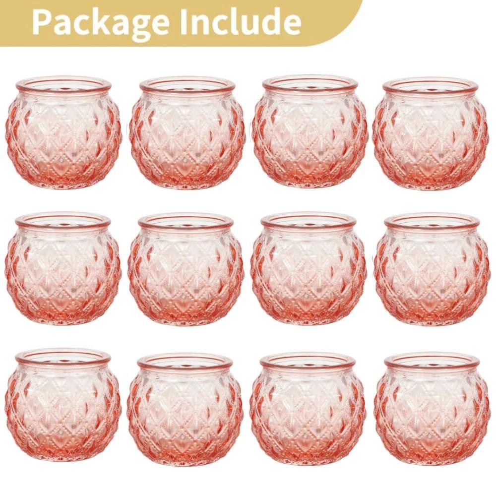 6/12Pcs Votive Glass Candle Holders Round Tea Light Candlestick Flameless LED Tea Light Holder for Wedding Home Table Decor