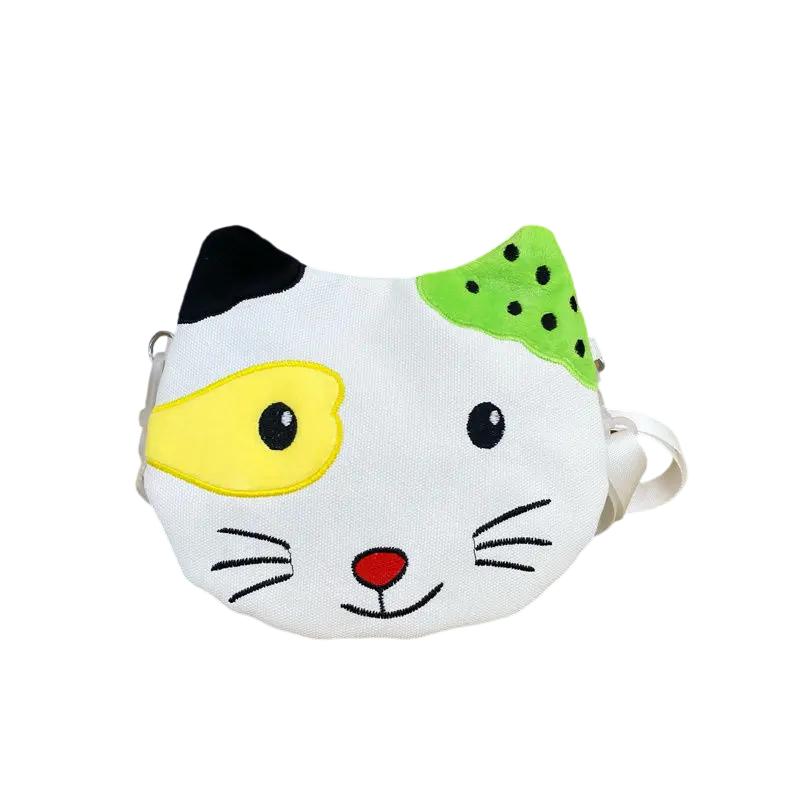 

2025 Новая мультяшная милая сумка кроссбоди Вышивка кошки Принт Холщовая сумка через плечо Повседневная Контрастная сумка-джокер Сумка для монет