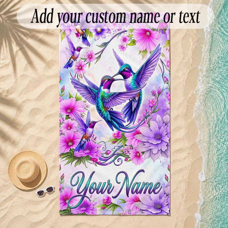 Birds Theme Soft Beach Towel Personalized Custom Name Text Towel Portable for Beach Pool Travel
