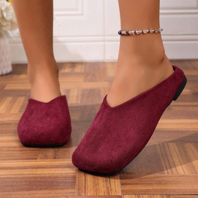 Square Toe Shallow Suede Soft Sole Non-slip Wear-resistant Wrapped-head Slippers Autumn New Flats