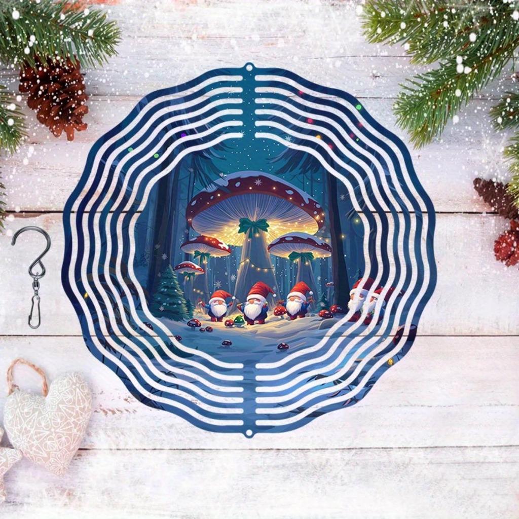 Festive Santa Workshop Wind Chime Outdoor Christmas Decor Metal Winter Forest Design with Snow Trees and Elves for Yard Balcony Garden