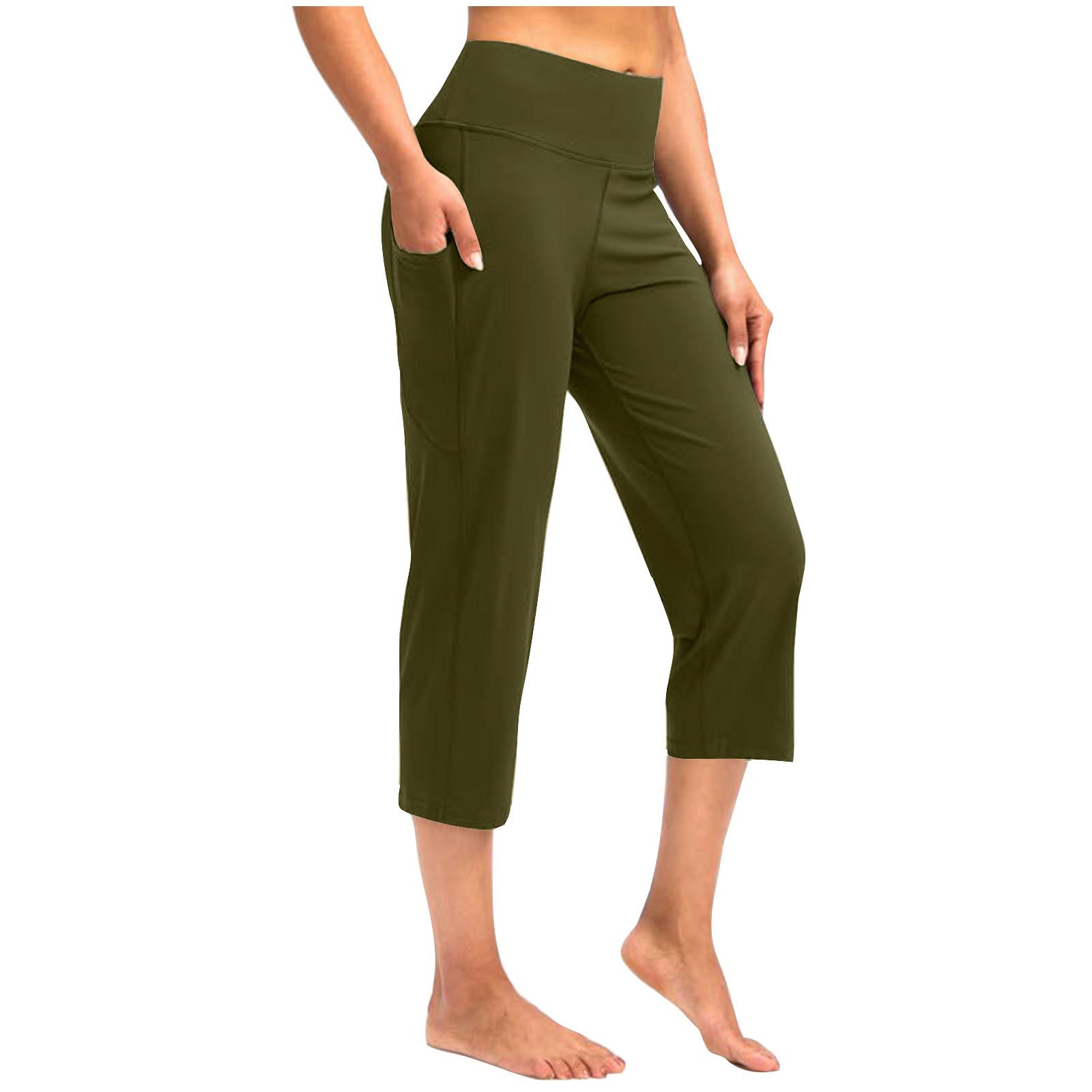

Women s Fashionable Yoga Pants With Pockets: Casual Athletic 7/8-Length Pants L армия зеленый