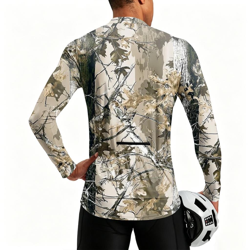 Men's Long Sleeve Cycling Jersey Breathable Quick Dry Half Zip Pullover Lightweight Athletic Shirt for Outdoor Sports