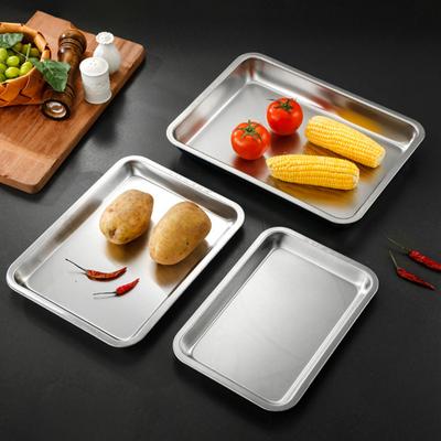 Kitchen Food Storage Shallow Serving Tray Stainless Steel Steaming Plate Fruit BBQ Dish Rectangle Bread Cake Baking Pan Bakeware