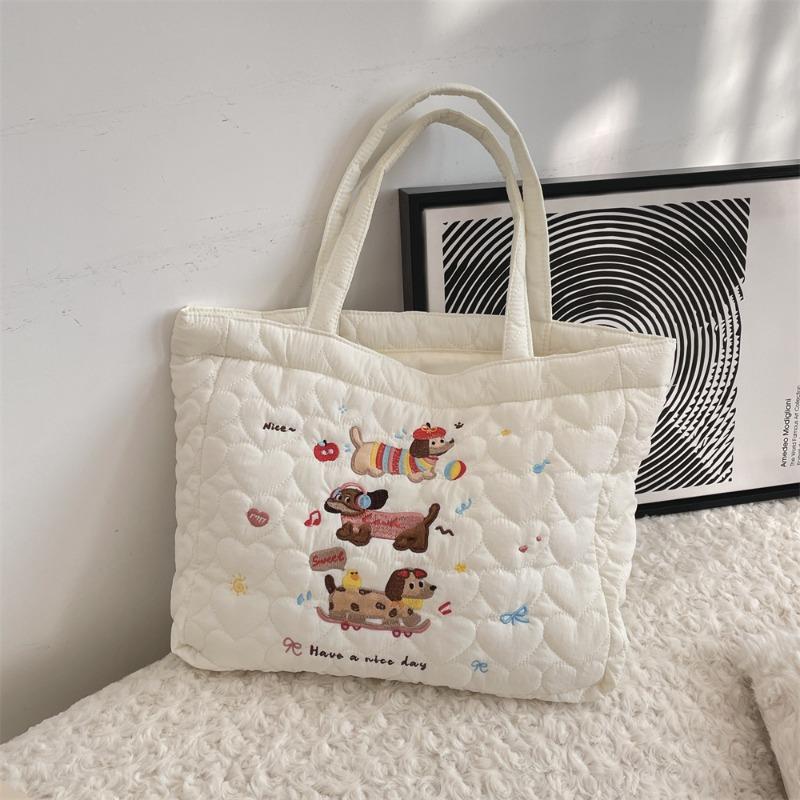 4 Autumn and Winter Quilting Quilted Cotton Cute Puppy Embroidery Handbag Shopping Bag Bento Bag Handbag Female