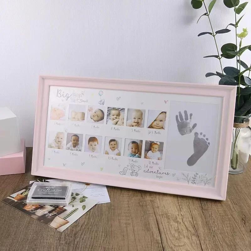 39X21 Cm Baby Wachstum Foto Rahmen 12 Monate Hand und Fuß Drucke Memorial Infant Ein Jahr Alt Wachstum Rekord Kreative Foto Rahmen