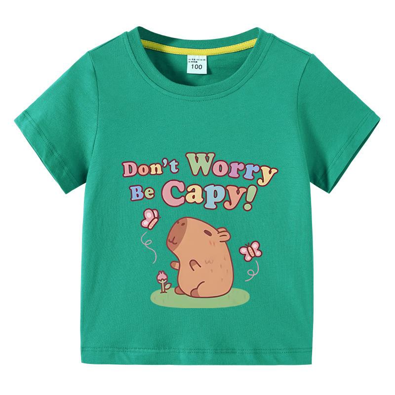 Capybara Kids Funny Cotton Tshirt 310Years Children Short Sleeved Summer Tees 2025 New Capibara Girls Casual Tops Boy Clothes