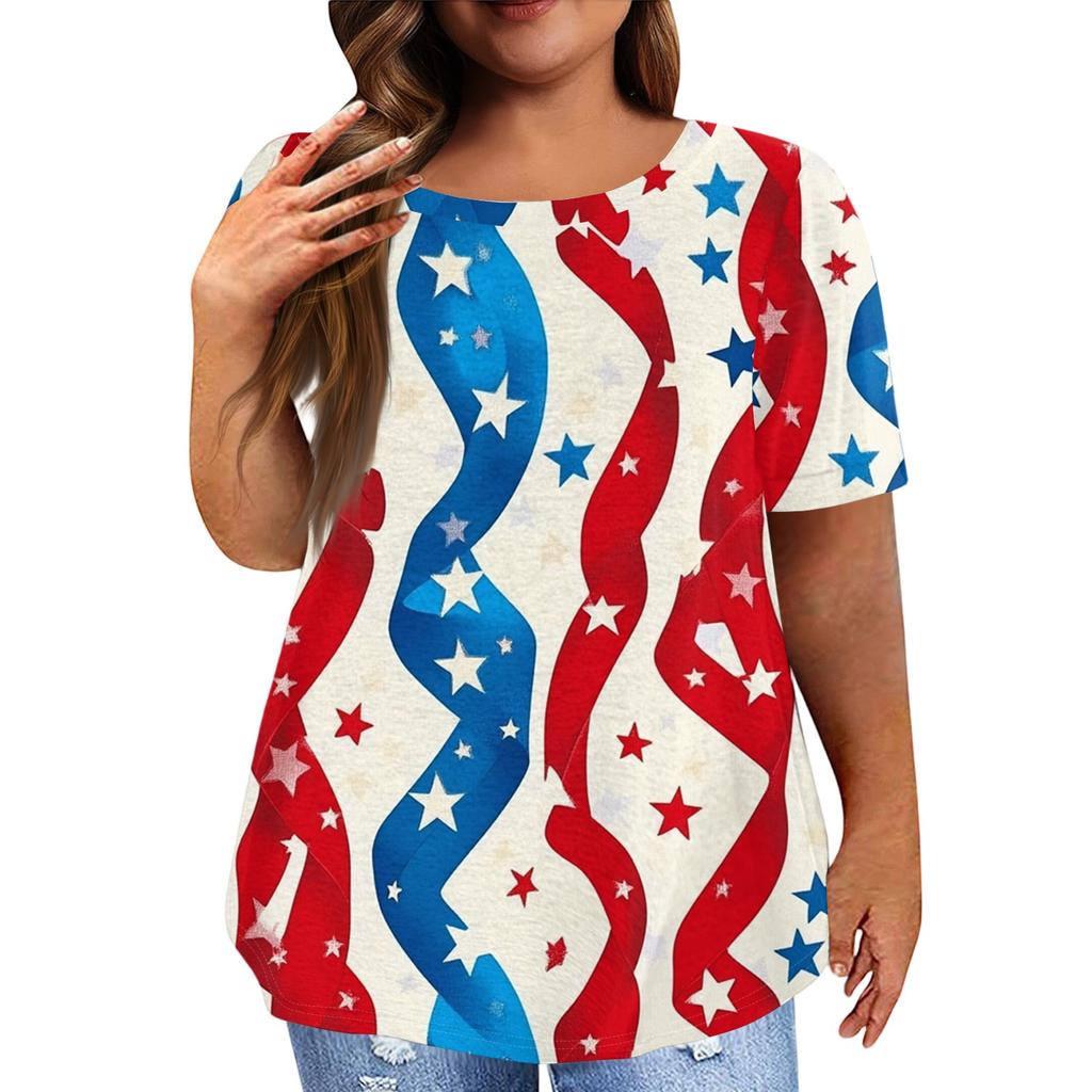 Women's Large Size T-Shirt Casual Tie-dye Round Neck Short Sleeve Top