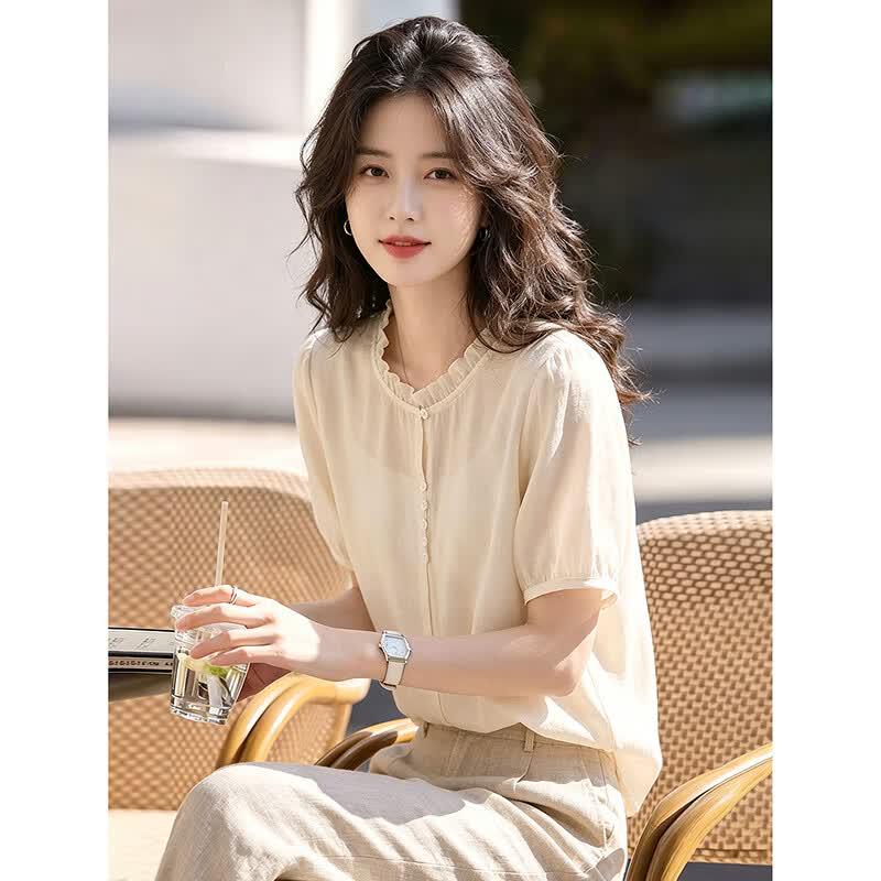 Women's Ruffled Lace Collar Short Sleeve Blouse