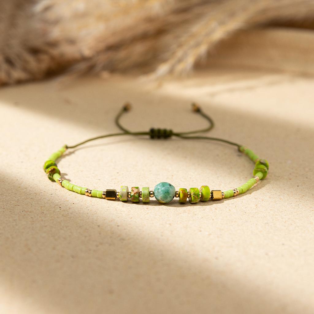 Bohemian colored rice bead bracelet women's ins wind niche faceted stone adjustable hand rope jewelry tide