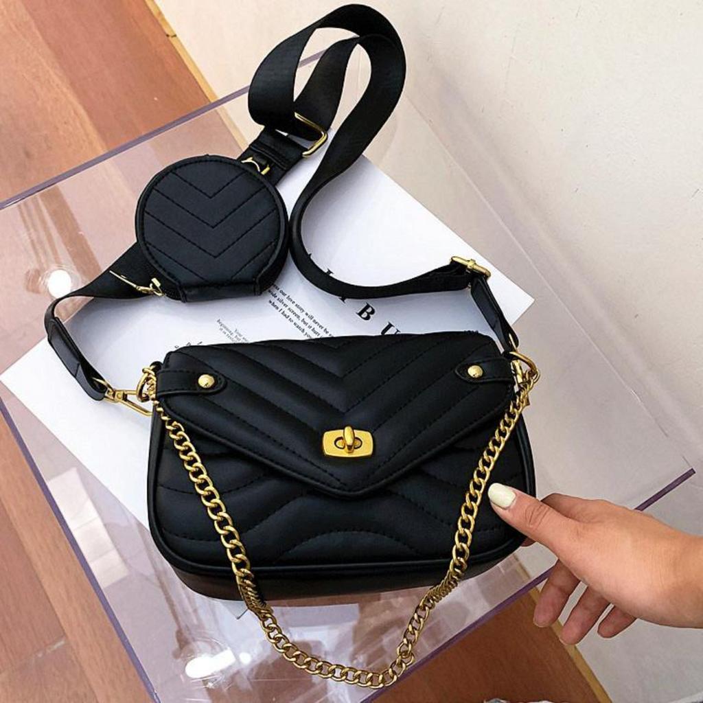 Small PU Leather Shoulder Bag for Women   Purse and Handbags Female Travel Crossbody Bag Ladies Chain Sling Bag 2 PCS/SET