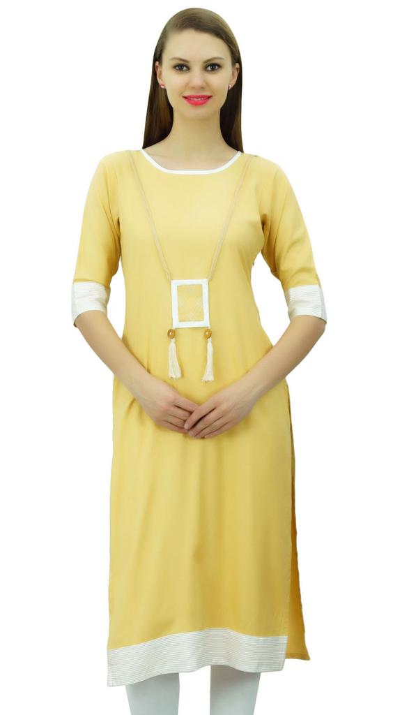 Bimba Women Rayon Tunic 3 4 Sleeve Chic Kurti Kurta Indian Ethnic Dress