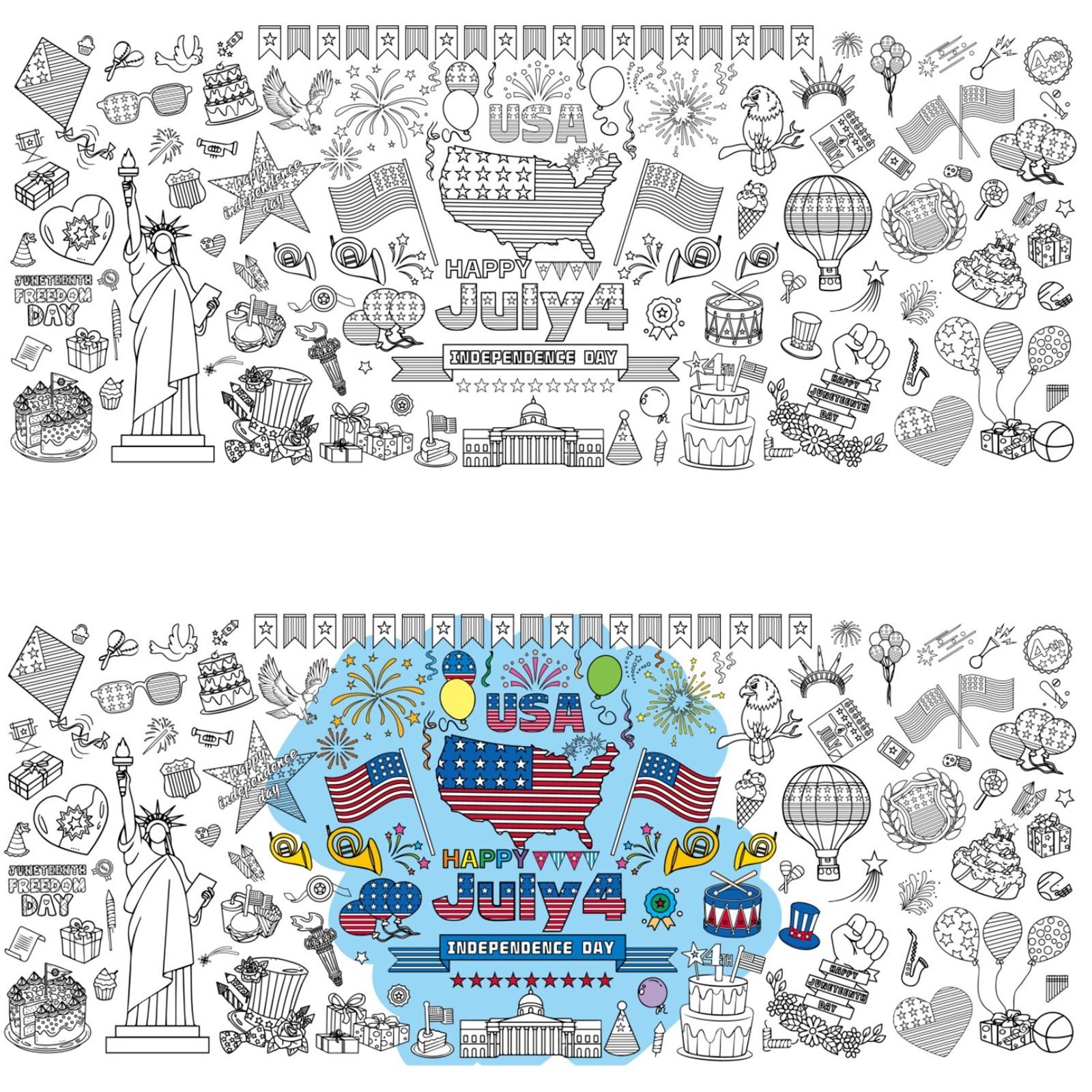 0th Anniversary Coloring Patriotic Children s Celebration Background Decoration Painting Tablecloth One Size