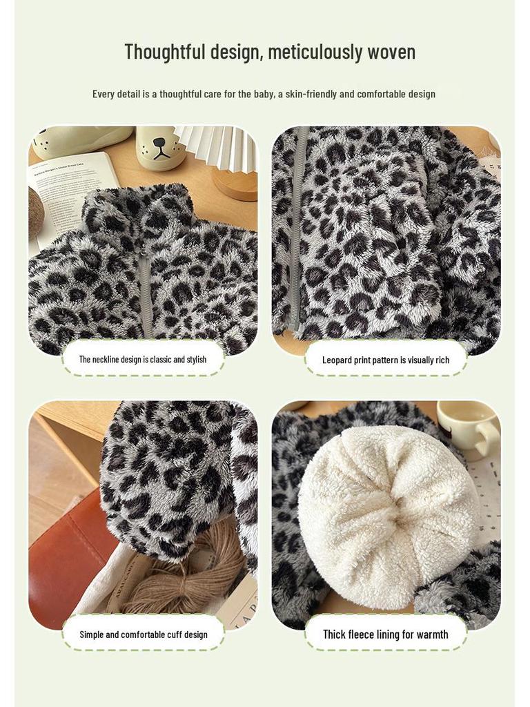 In Stock: Children's Leopard Print Flannel Home Suit, Winter 2025