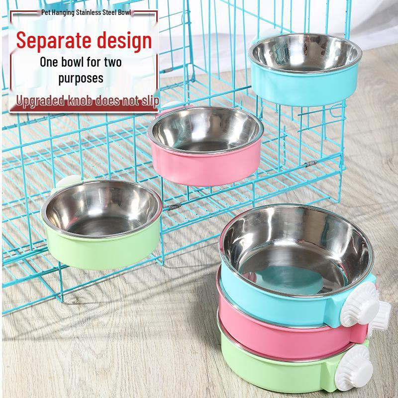 Stainless Steel Cat & Dog Hanging Bowl - Two-in-One Anti-Fall Design
