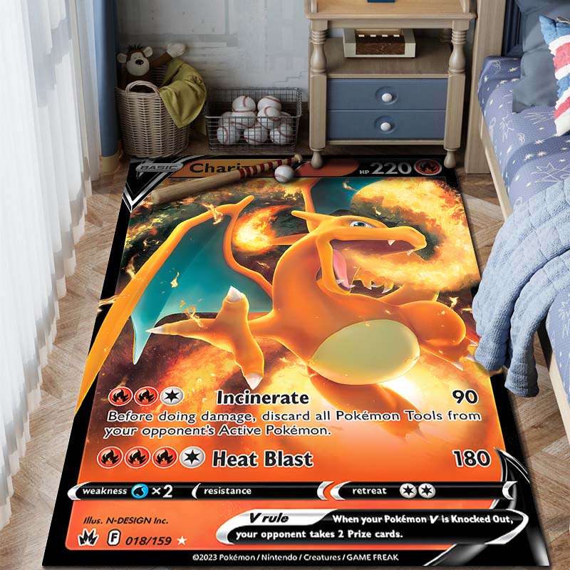 1 ks Karta Pokémon s potiskem Charizarda Koberec pro domácnost Obývací pokoj Ložnice Dětský pokoj Dekorace Protiskluzová podložka na podlahu Koberec do herní zóny Dárky
