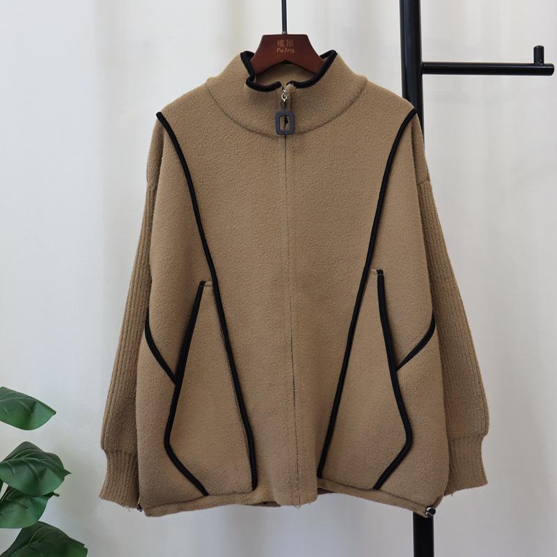 Autumn and Winter New Zipper Casual Versatile Knitted Double-sided Coat Loose Temperament Sweater Cardigan Women
