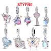 Silver 925 Colored Zircon Heart-shaped Pendant Beads Charm Fit Bracelet Jewelry Making Fine Gift for Women