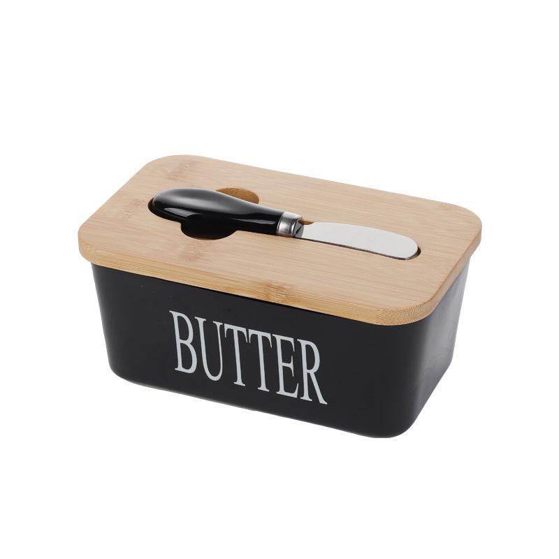 

Large Ceramic Butter Dish with Wooden Lid and Knife