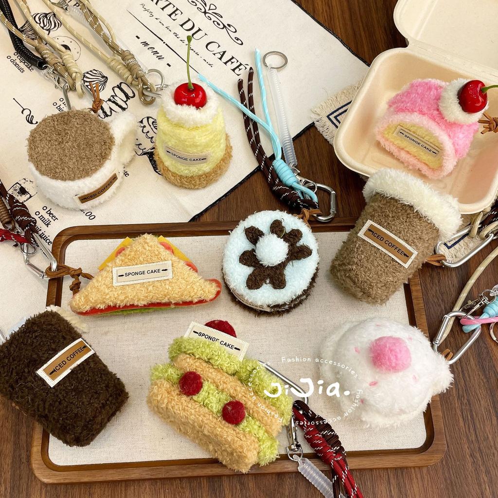 Cute Plush Cupcake Coffee Dessert Phone Chain Lanyard Charm Strap Cake Keychain Pendant Car Key Decor For IPhone For Samsung