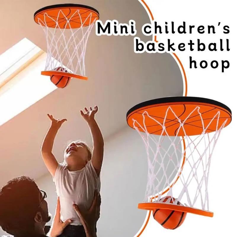 Hanging Indoor Basketball Hoop, Mini Ceiling-Mounted Basketball Goal with Net Ball, Portable Small Bifold Design for Bedroom, No Assembling