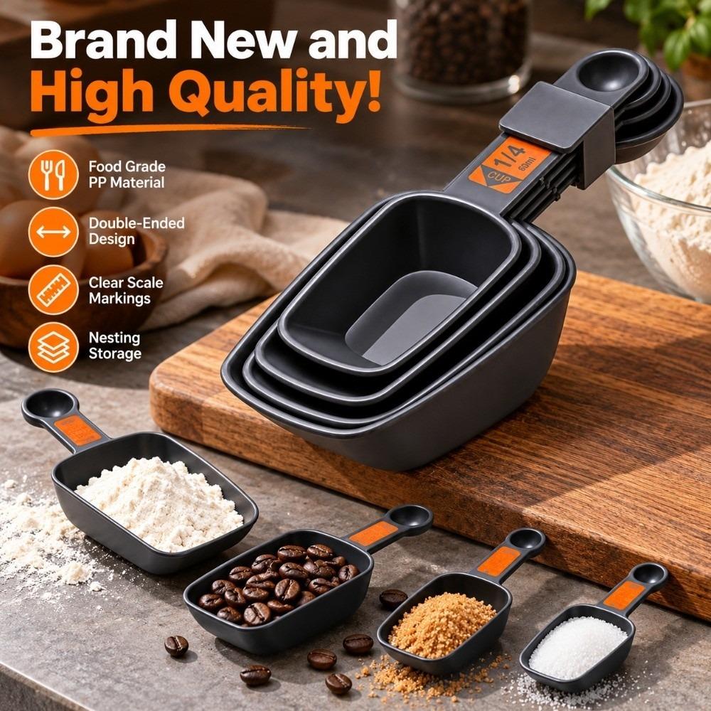4pcs Double Ended Measuring Cups Spoons Set with Scale Coffee Measuring Spoons  Cooking