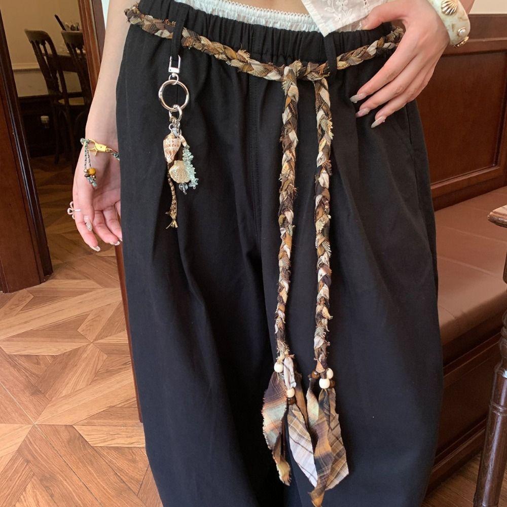 Luxury Design Brown Handmade Braid Belt Ethnic Style Thin Rope Belt Women's Skirt Jeans Decorative