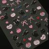 5D Embossed Black Cat & Pink Bow Themed Nail Decals - Sweet Cupcake and Apple Aesthetics, for Cat Lovers- Adorable Accessorize for Nails
