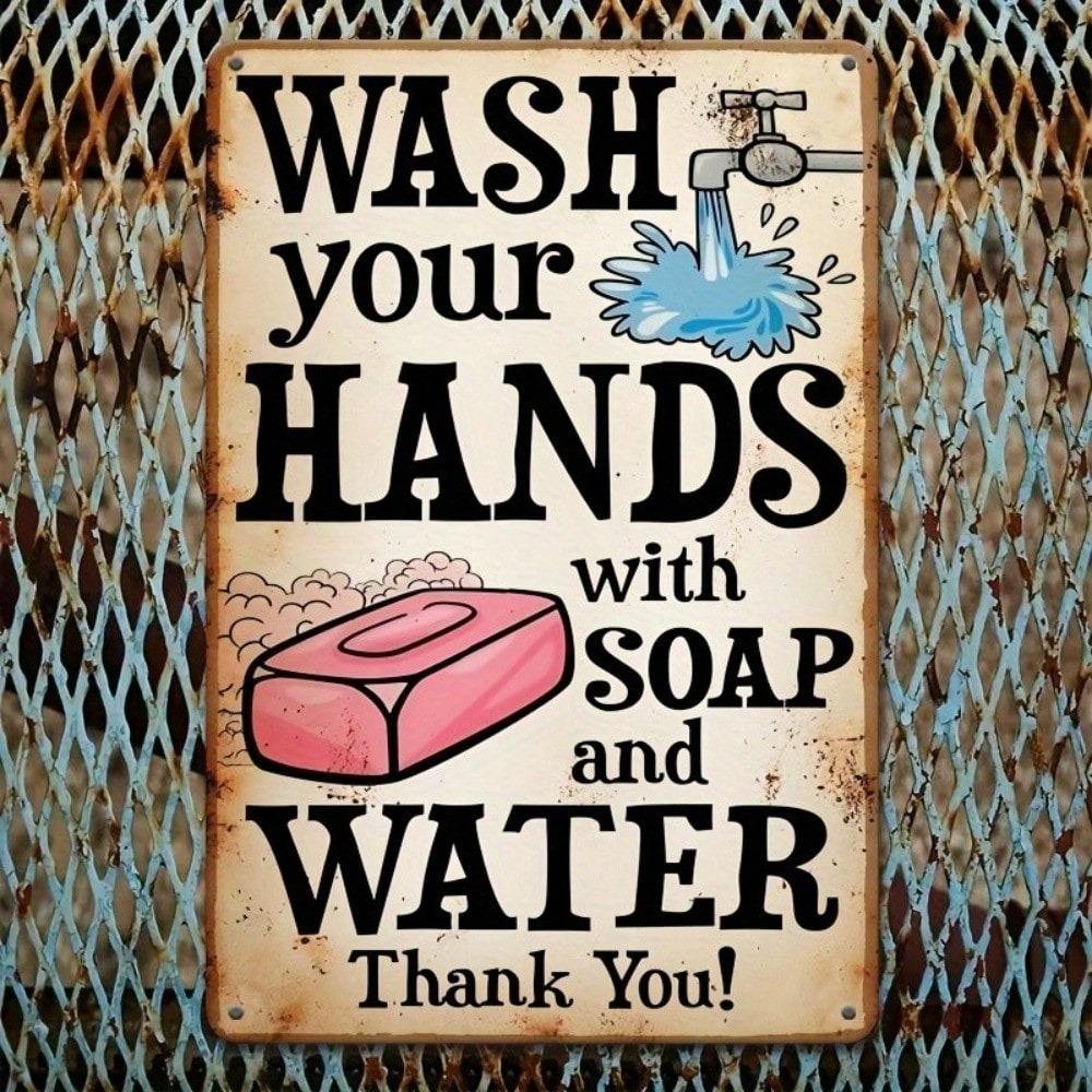 Retro Wash Hands Metal Sign Vintage Bathroom Kitchen Wall Decor Rustic Farmhouse Tin Plaque
