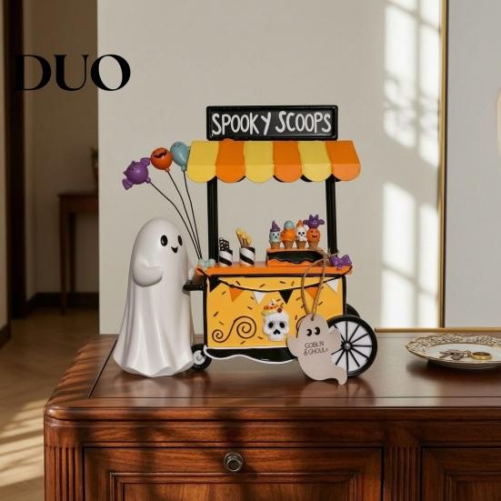 Seasonal Party Decor Halloween Ghost Resin Figurine, Spooky Cart Statue for Indoor Home Garden Decor, Table Centerpiece Festive Decoration Durable