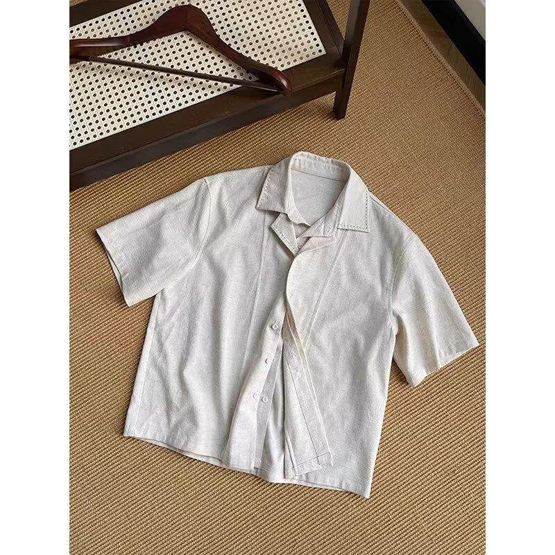 Vintage Kurzarmhemd Herren Sommer Hong Kong Stil Student Locker Lässig Stilvolles Design Herren Oberteil