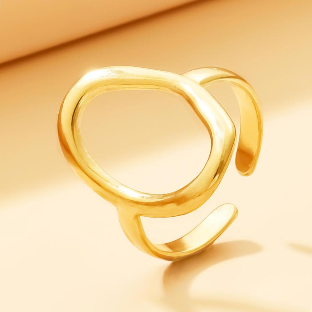 INS Style Hollow Geometric Oval 18K Gold Plated Stainless Steel Ring