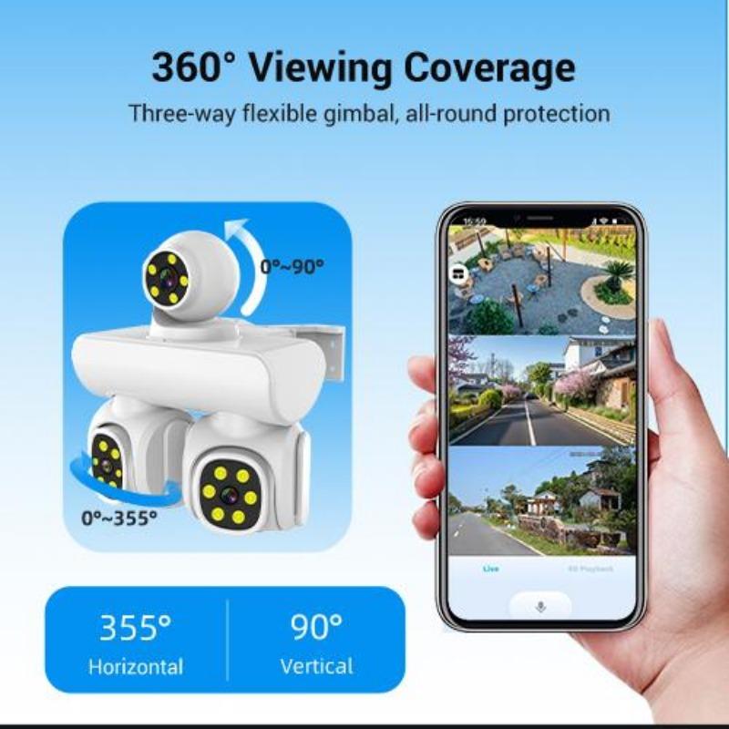 AIOOK HD 12MP 4K 10X ZOOM WIFI-Überwachungskamera 3 Objektiv PTZ IP CCTV-Außenkamera Wasserdichte Gegensprechanlage Bewegungsverfolgung Smart-Kamera Icam365-App